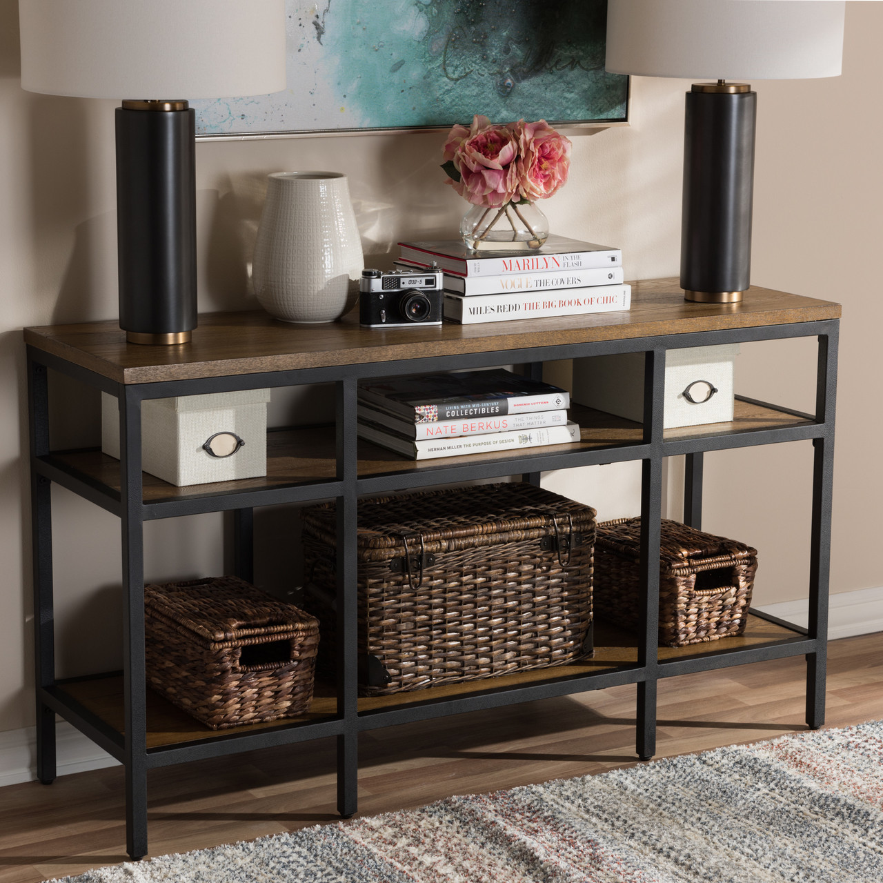 industrial metal console table outdoor baxton studio caribou rustic industrial style oak brown finished wood and black metal console table industrial metal console table outdoor baxton studio caribou rustic industrial style oak brown finished wood and black metal console table
